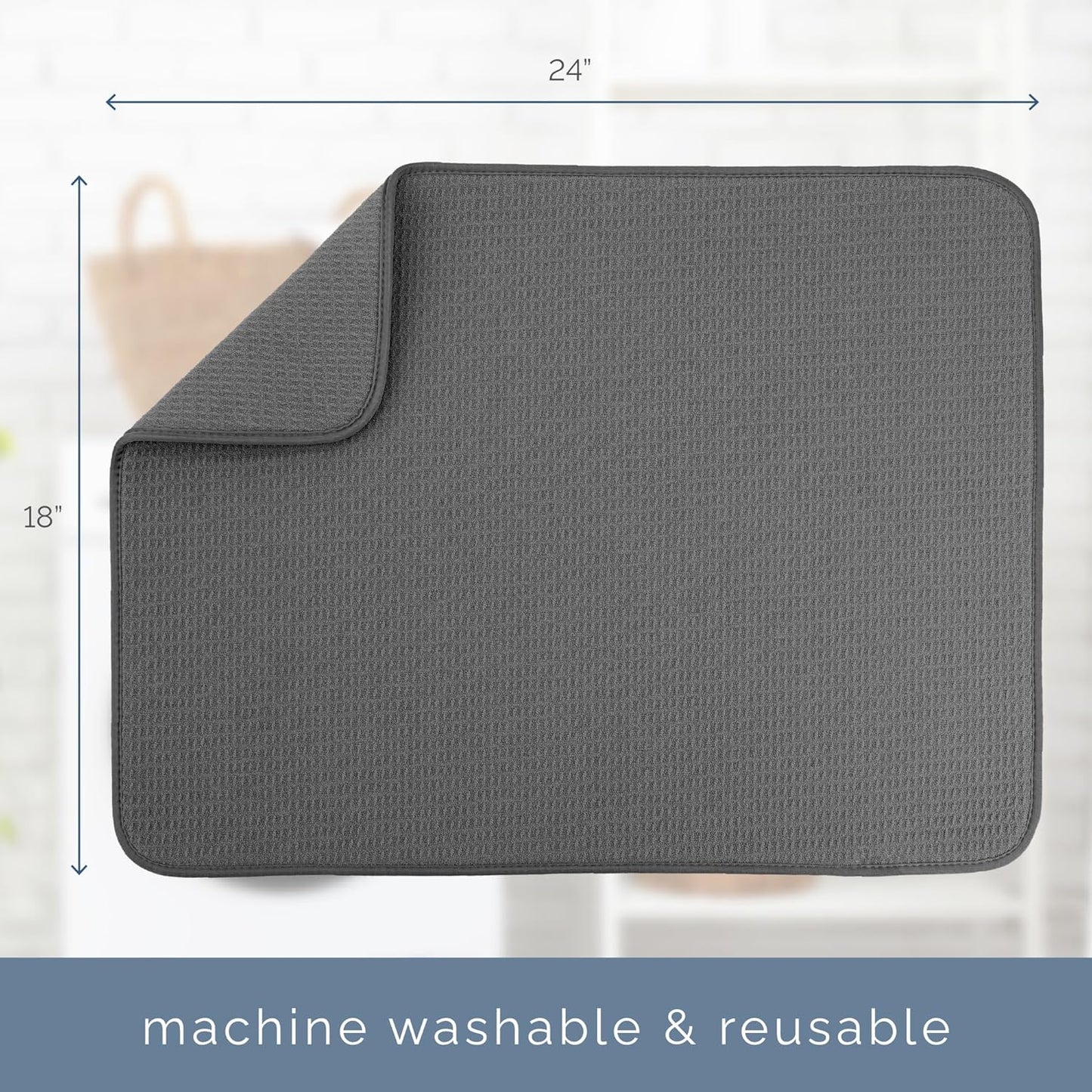 Dish Drying Mat XL - Absorbent Microfiber Kitchen Counter Pad | 18” x 24” | Charcoal