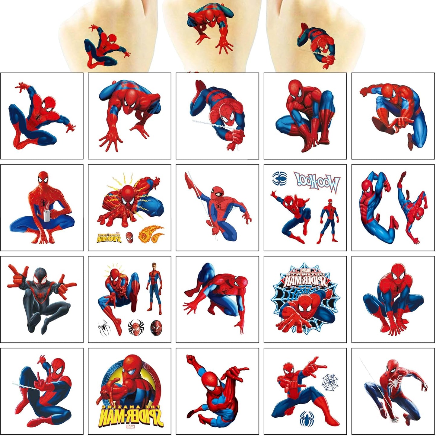 Spider-Man Temporary Tattoos - 20 Pcs Kids Birthday Party Favors | Fun Stickers for Games & Decorations