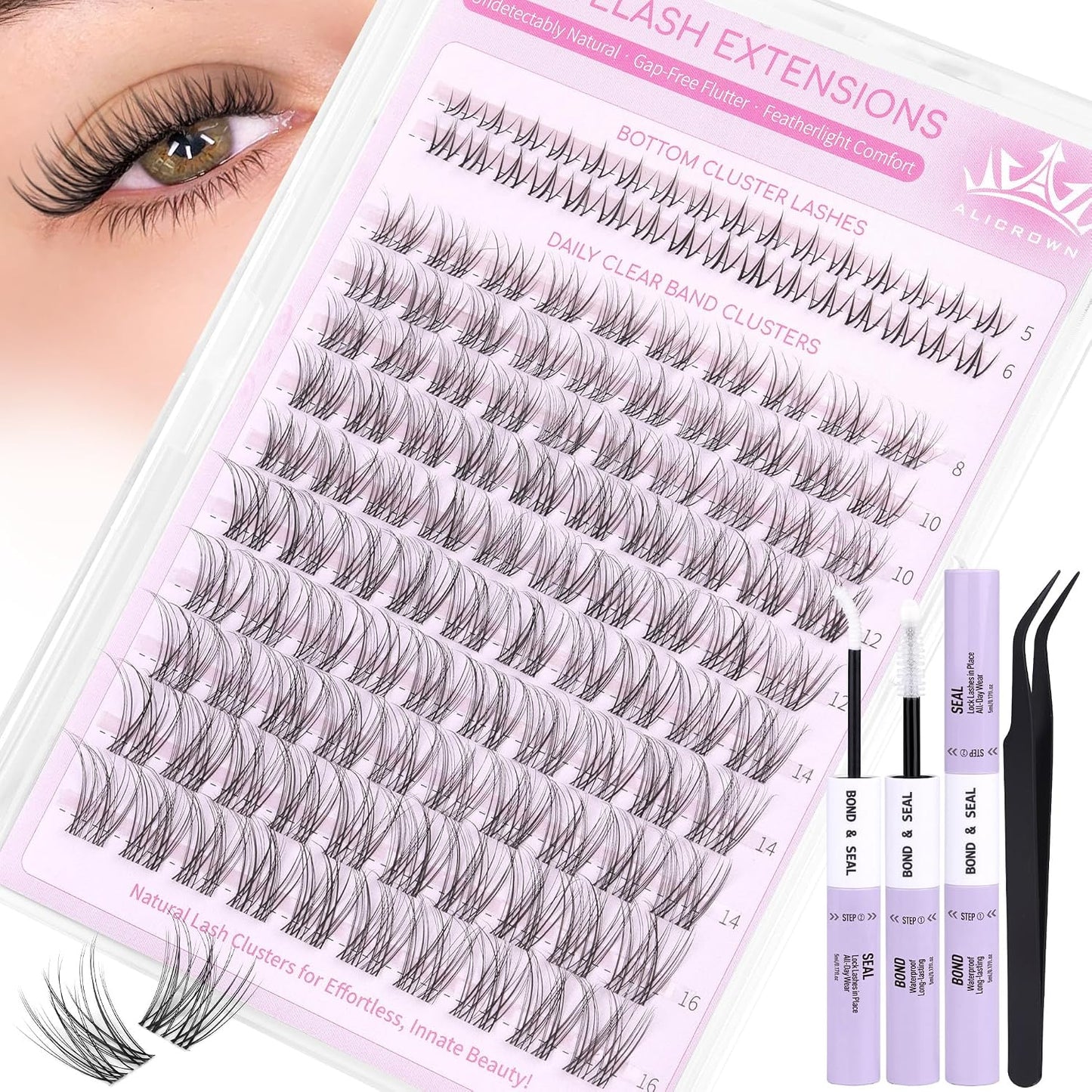 Eyelash Clusters Kit - Natural Wispy C Curl Lash Extensions with Bottom Lashes | 132 Pcs DIY Set