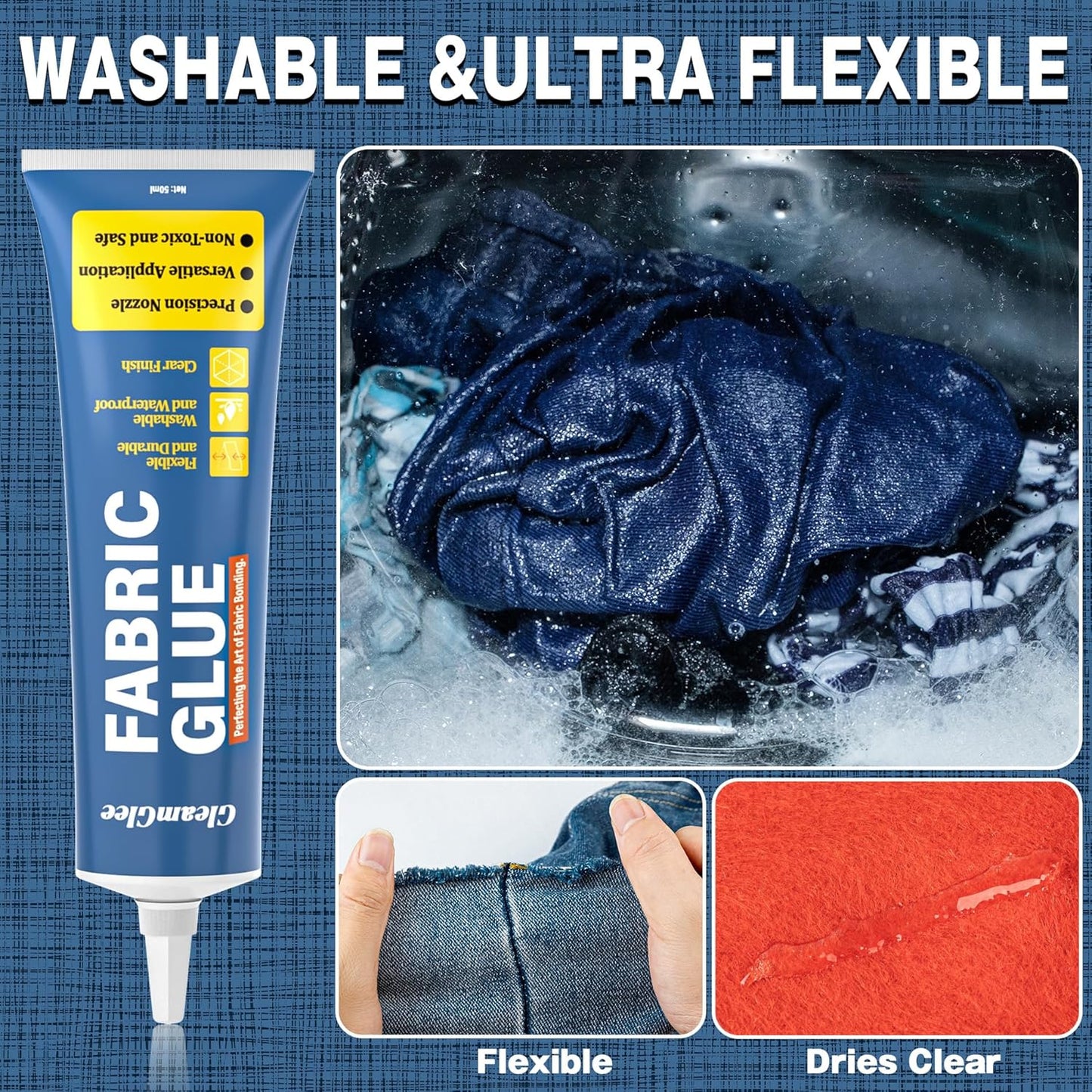Permanent Fabric Glue - Extra Strong Washable Adhesive for Clothing Repairs, Crafts & Upholstery | 100ml (3.38 oz)
