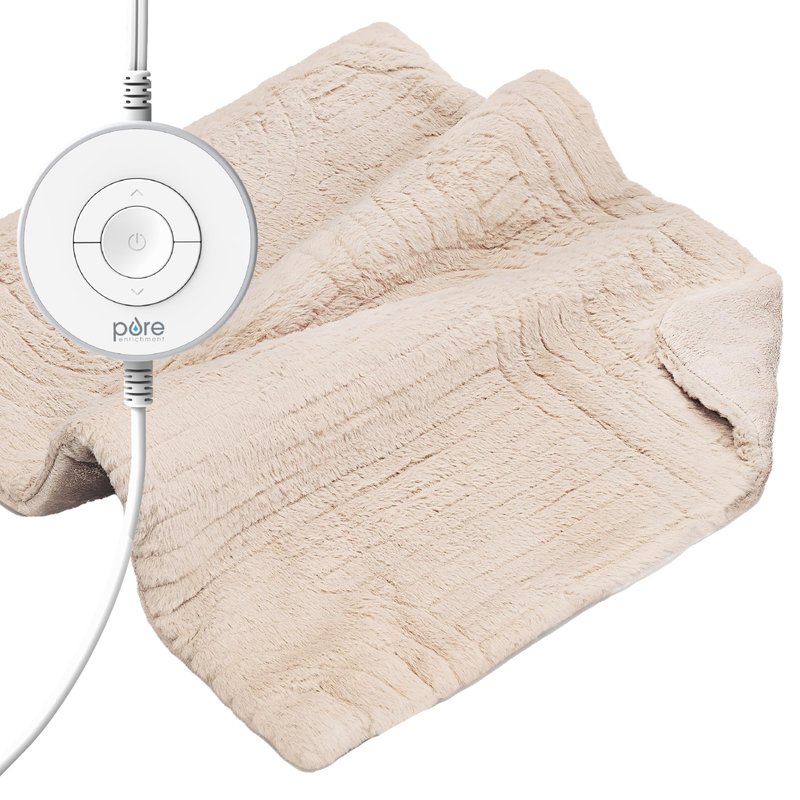 Pure Enrichment PureRadiance Ultra-Wide Luxury Heating Pad for Cramps & Back Pain Relief, Patented Design, Soft Faux Fur & Micromink, 6 Heat Settings, Machine Washable, Large, 20”x24” (Golden Sands)