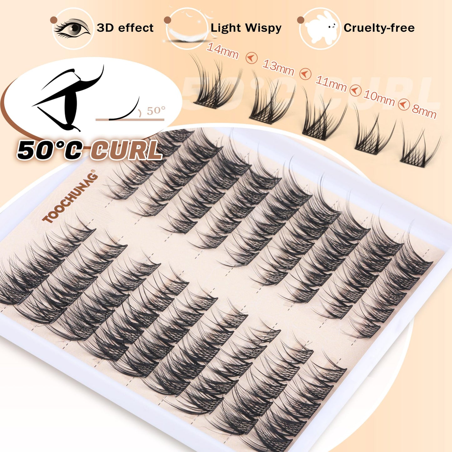 TOOCHUNAG Natural Lash Clusters Eyelash Extensions Wispy Individual Lashes Clusters C Curly Organized Eyelash Clusters 9 Pairs 8-14mm DIY Cat Eye Lash Extension
