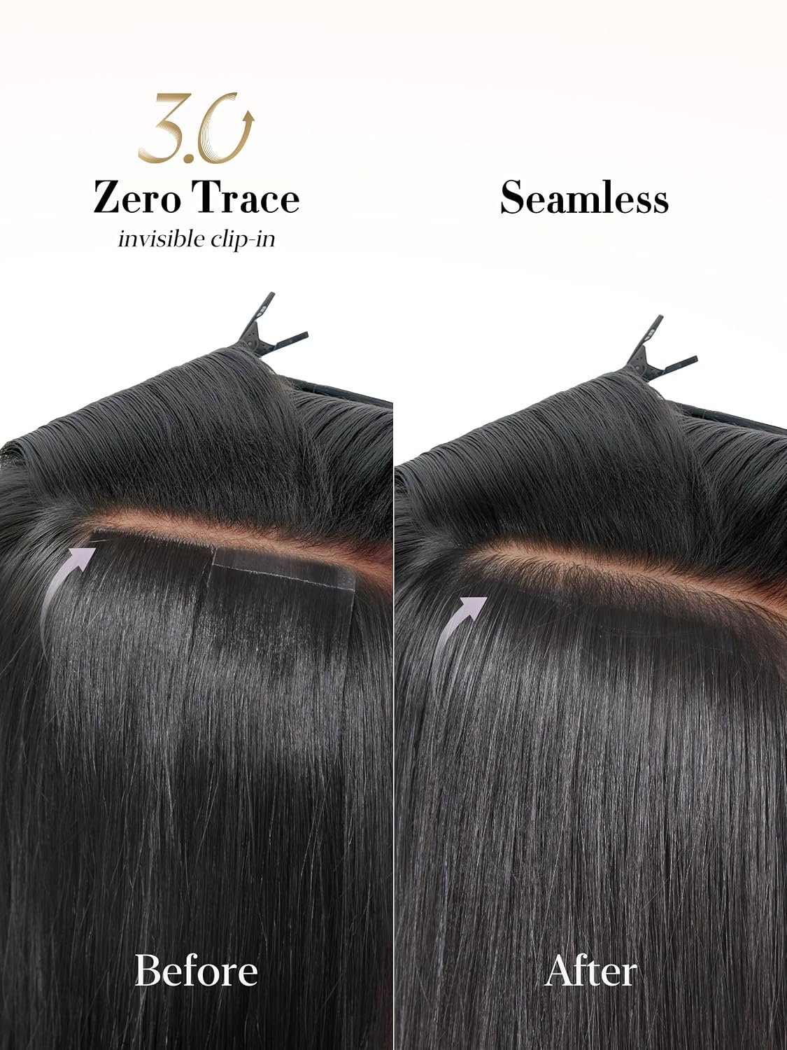 LUVME Invisible Clip-In Hair Extensions - 0.59mm Yaki Straight 24 Inch, 100% Real Human Hair, 6 Pcs 100g | Wider Wefts for Easy Sectioning