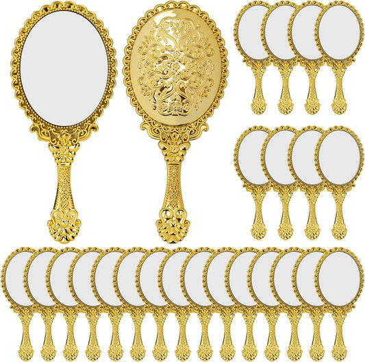 Vintage Hand Held Mirrors - 24pc Embossed Portable Small Mirrors for Party Favors | Ideal for Weddings & Classroom Rewards