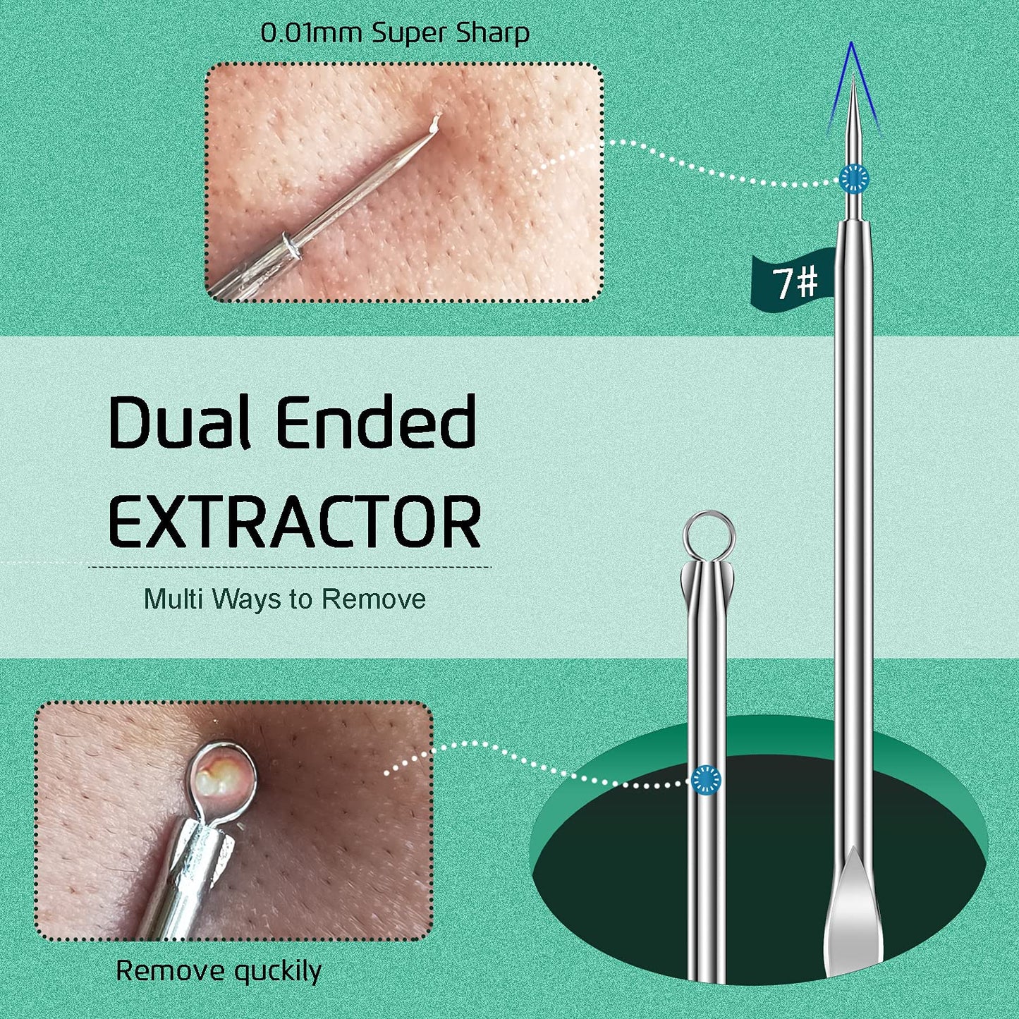 8PCS Blackhead Remover for Face, Pimple Popper Tool Kit, Comedone Pimple Extractor, Acne Whitehead Blemish Removal Kit, Professional Stainless Steel Clean Tools
