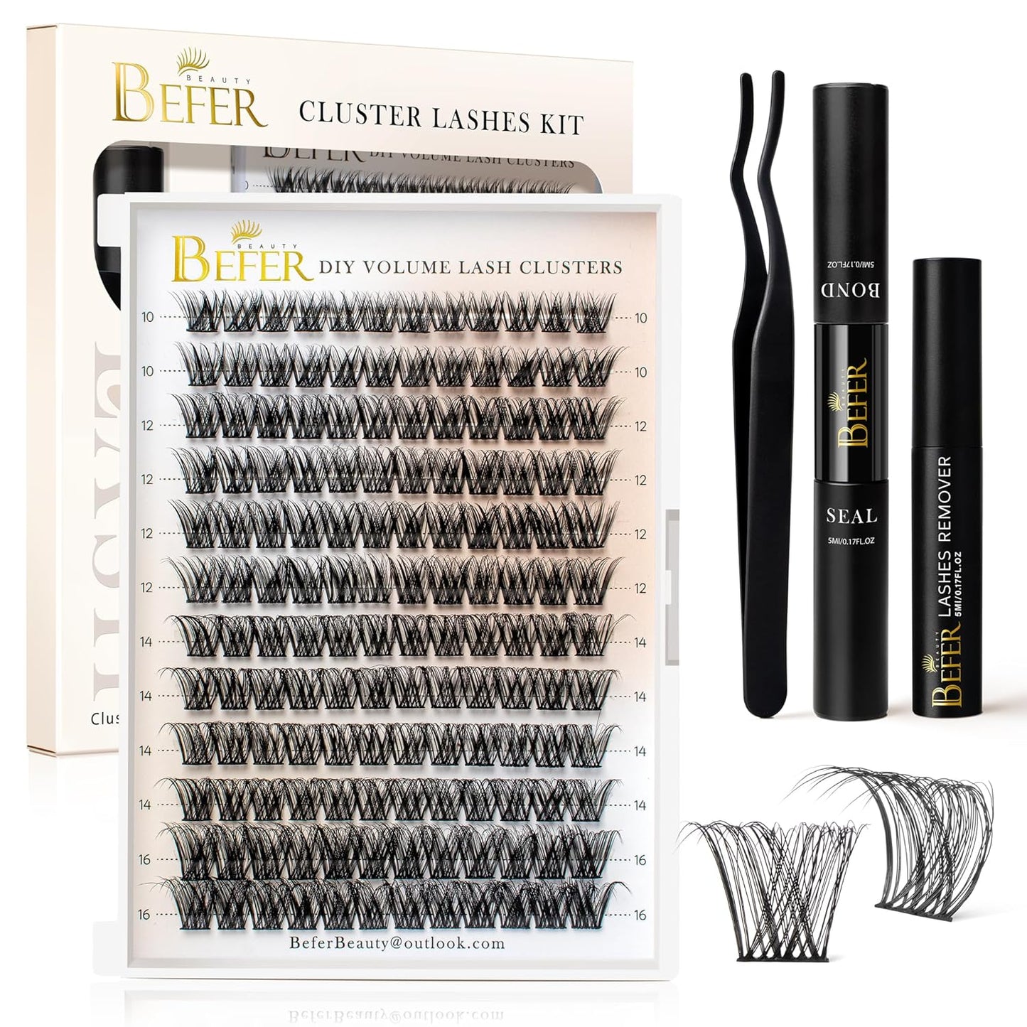 BEFER Lash Clusters - 120 Pcs D Curl Eyelash Extensions for DIY Volume | Fluffy & Wispy 10-16MM