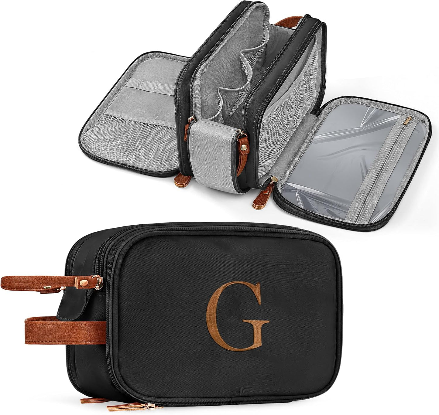 Men's Toiletry Travel Bag - Water-Resistant Dopp Kit for Travel | Personalized Gifts for Boyfriend, Husband, Dad - Black, Letter K