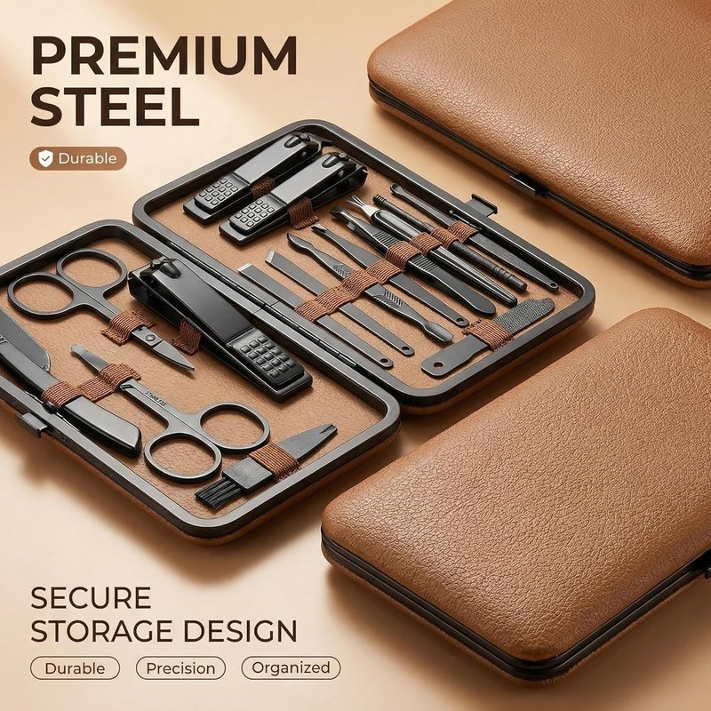 Luxury Stainless Steel Nail and Foot Repair Kit - 16PCS Professional Nail Clippers in Premium Leather Case