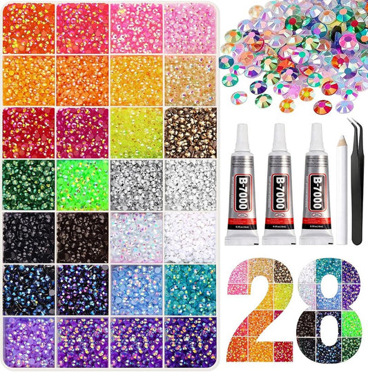 32000 Pcs Resin Rhinestones - 3mm Multicolor Glitter Kit for DIY Bedazzling | Includes 3 Pcs B7000 Jewelry Glue
