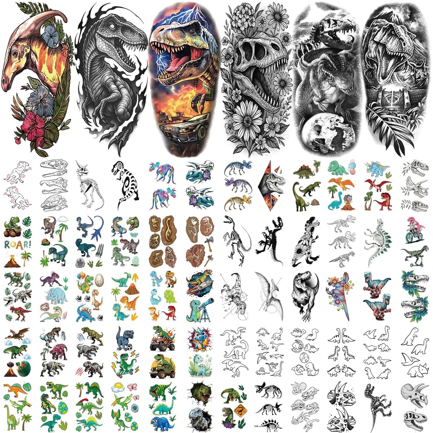 Dinosaur Temporary Tattoos for Kids - 77PCS T-Rex & Triceratops Designs | Fun Party Favors