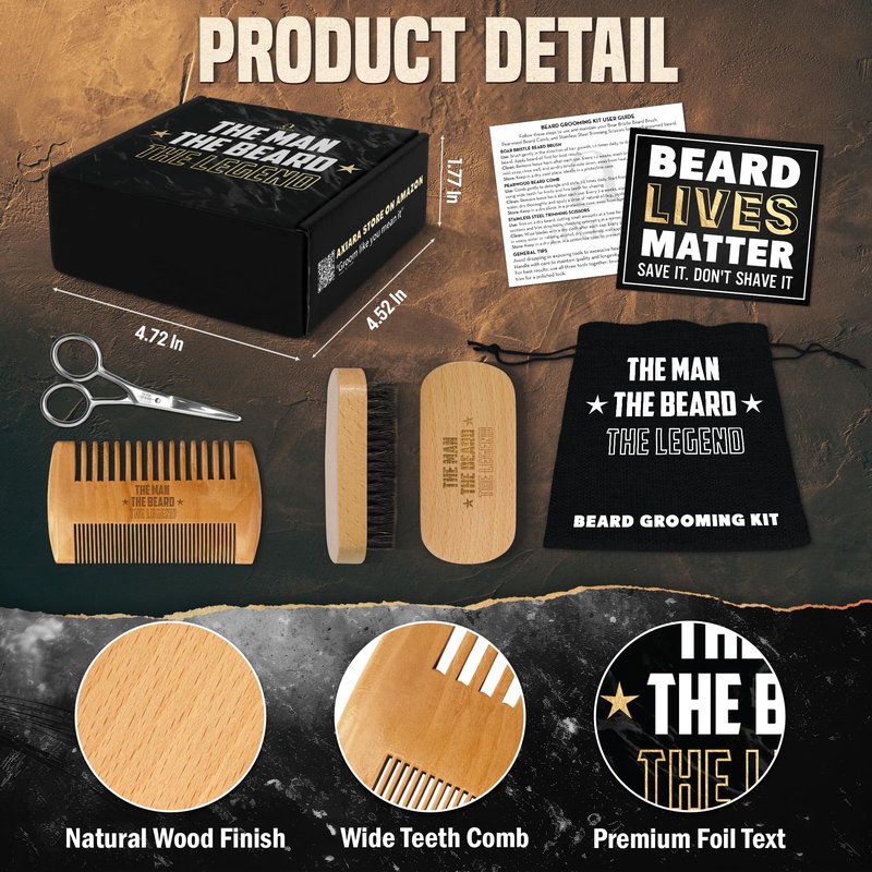 Grooming Gifts for Men - Beard Kit Grooming and Care with Brush, Comb, Scissors & Storage Bag - Anniversary Retirement Birthday Gifts for Men Dad Grandpa, Husband Birthday Gift Ideas