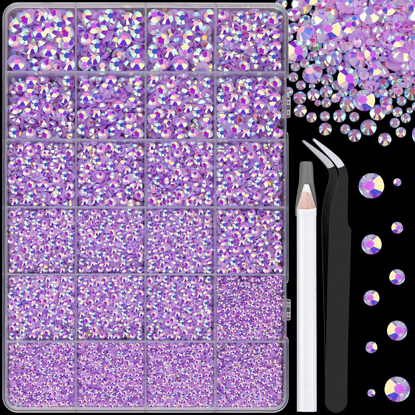Resin Rhinestones - 32000 Pcs Flatback Gems for Bedazzling | Silver Clear Crystal Kit with 3 Pcs B7000 Glue for Nail Art & Crafts