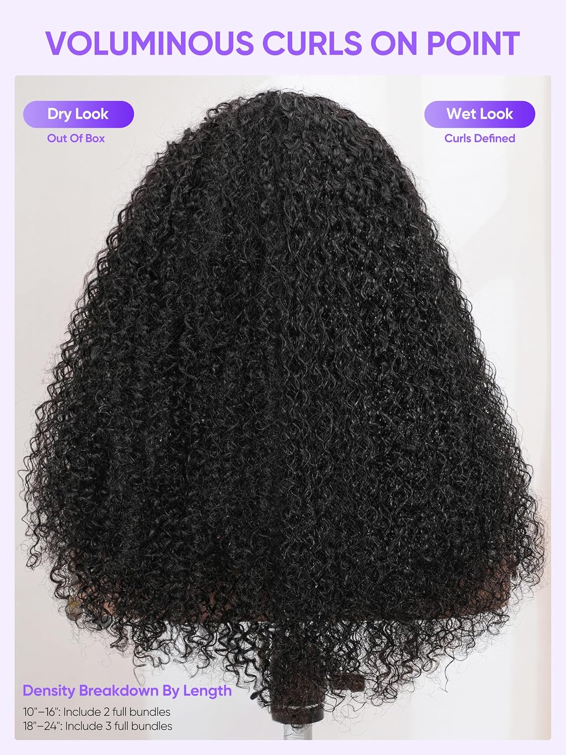 Kinky Curly Half Wig - Virgin Human Hair 1B | Glueless Drawstring | 22" True Length for Active Wear