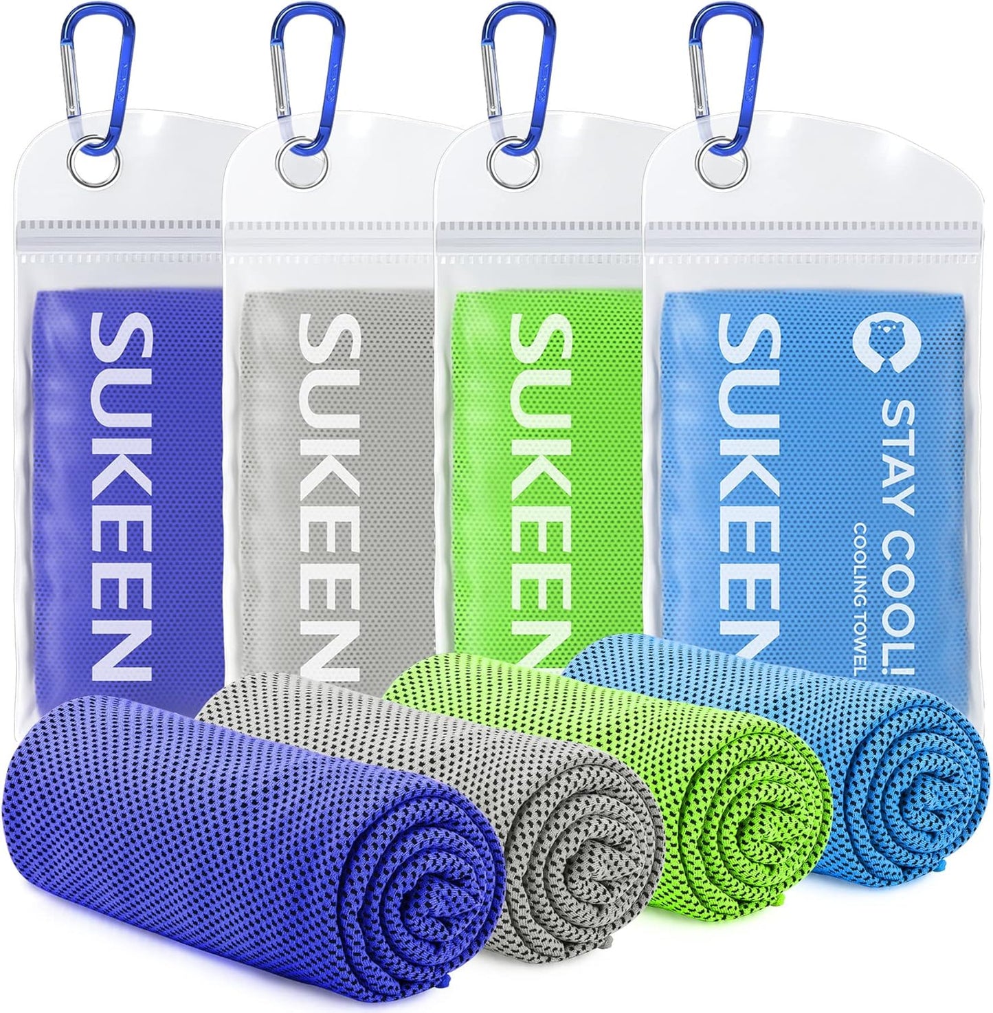 Sukeen Cooling Towels - 4 Pack Microfiber Ice Towels for Yoga, Sports, Gym | 40"x12" Soft & Breathable
