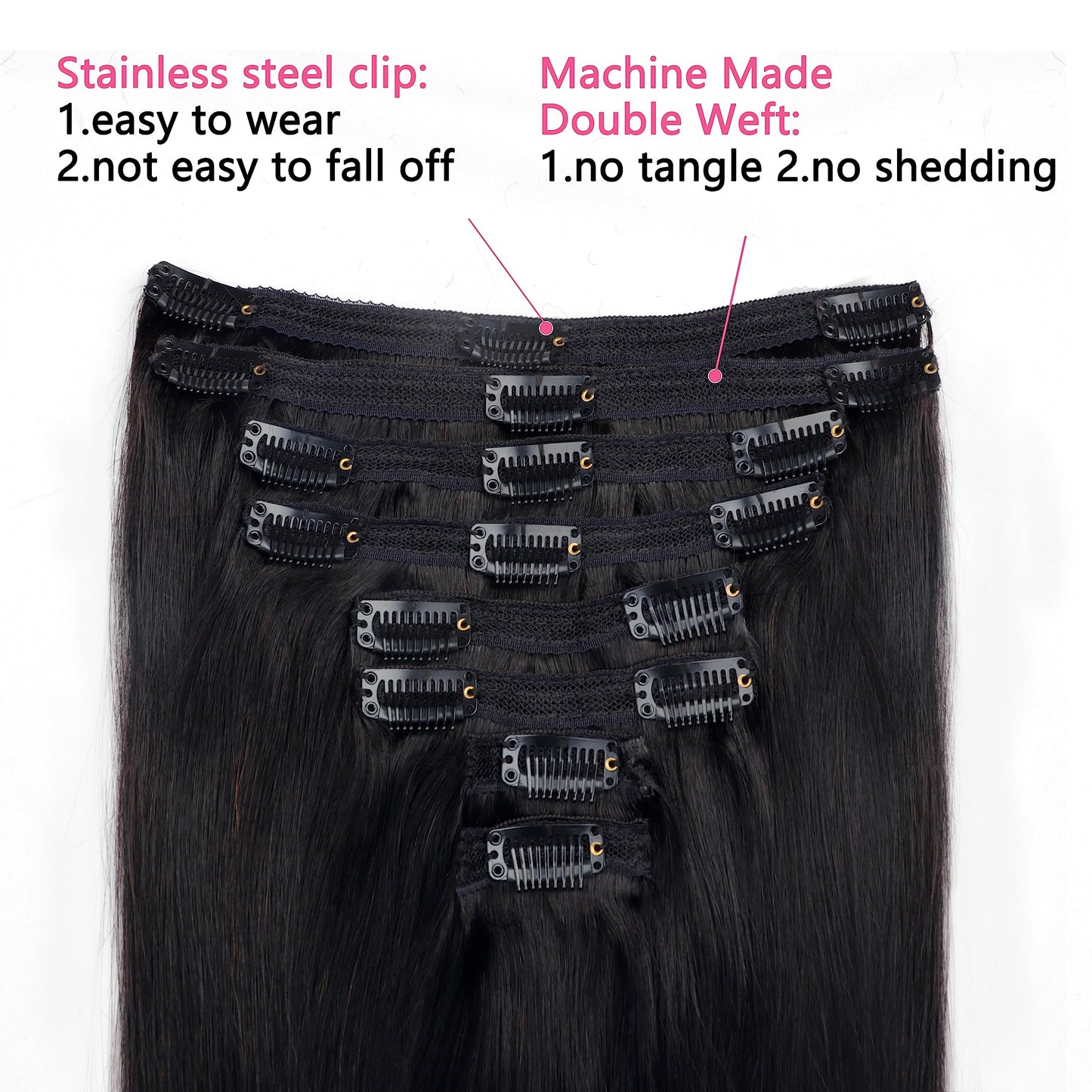 14 Inch Straight Clip ins For Women 100% Unprocessed Brazilian Virgin Hair Wear and Go Straight Clip in Hair Extensions Affrodable Clip on Hair 8pcs With 18 Clips 120g Natural Color