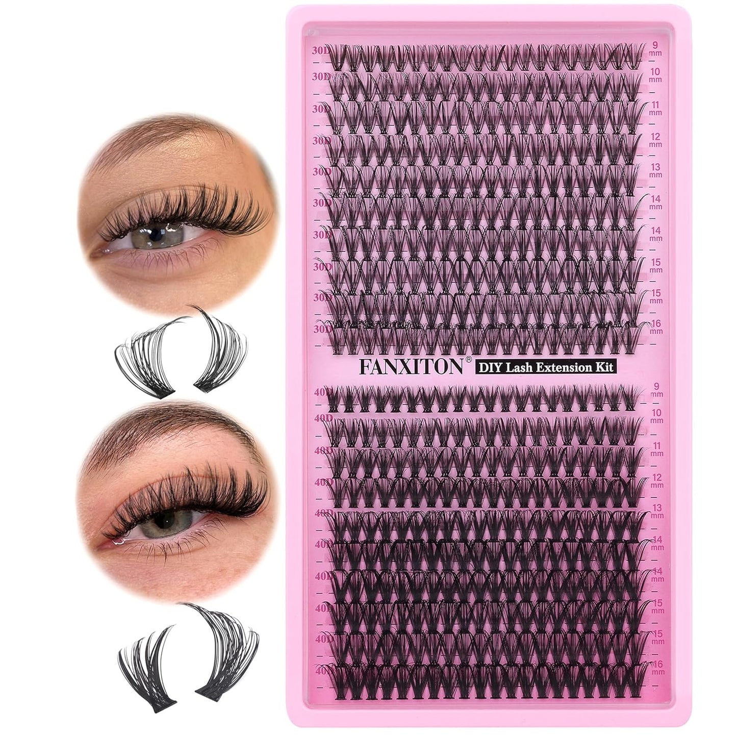 DIY Eyelash Extension Kit - Thick Volume 40D & 50D Cluster Lashes | 280 Pieces with Bond & Tweezers