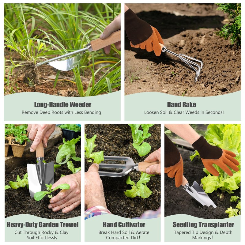 Gardening Tools Set of 10, Heavy Duty Stainless Steel Garden Hand Tools with Floral Tote Bag, Rust-Proof Garden Tools for Gardening, Gardening Gifts for Women, Men and Plant Lover