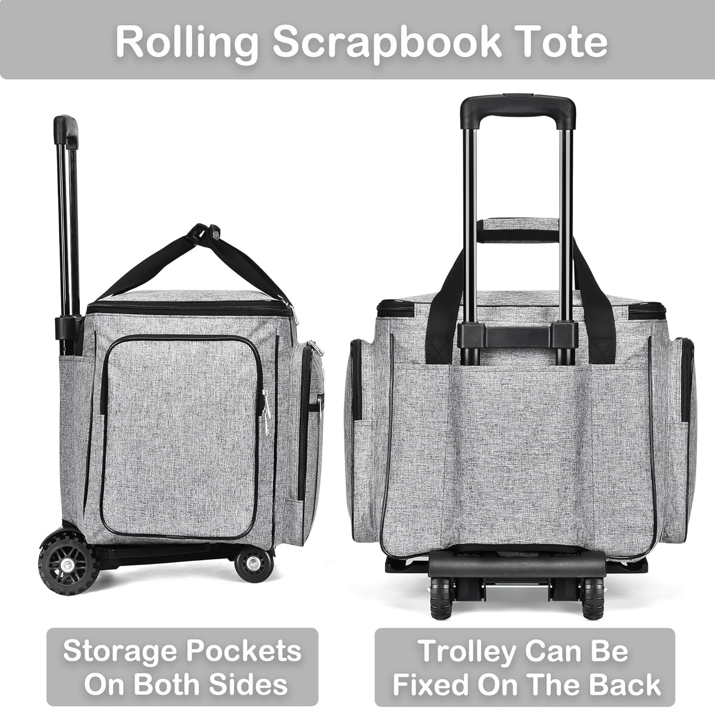 Rolling Craft Bag - Tote with Wheels for Easy Transport | Grey Teacher Bag with Removable Hand Truck