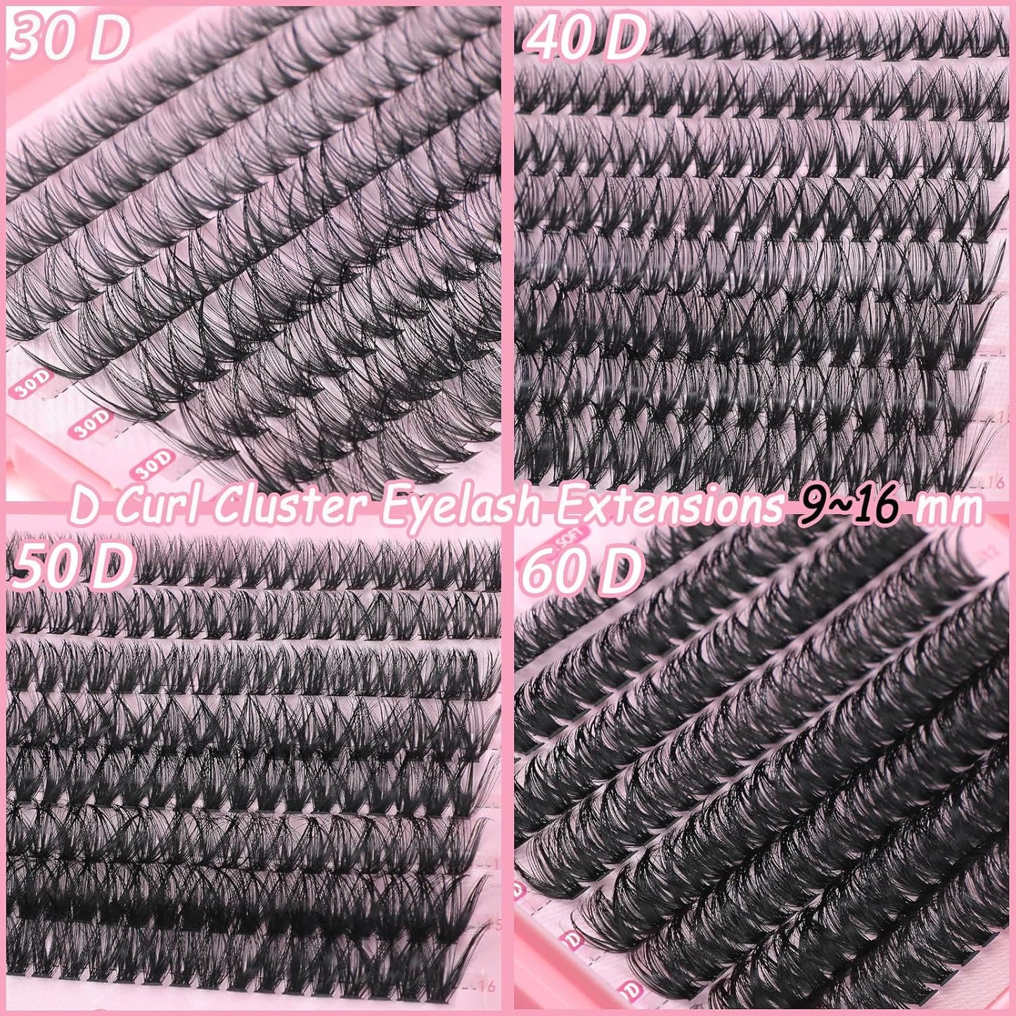 Lash Clusters Kit - 640 Pcs Fluffy Wispy Individual Eyelashes 9-16mm D Curl | Thin Band with Tweezers & Bond Seal