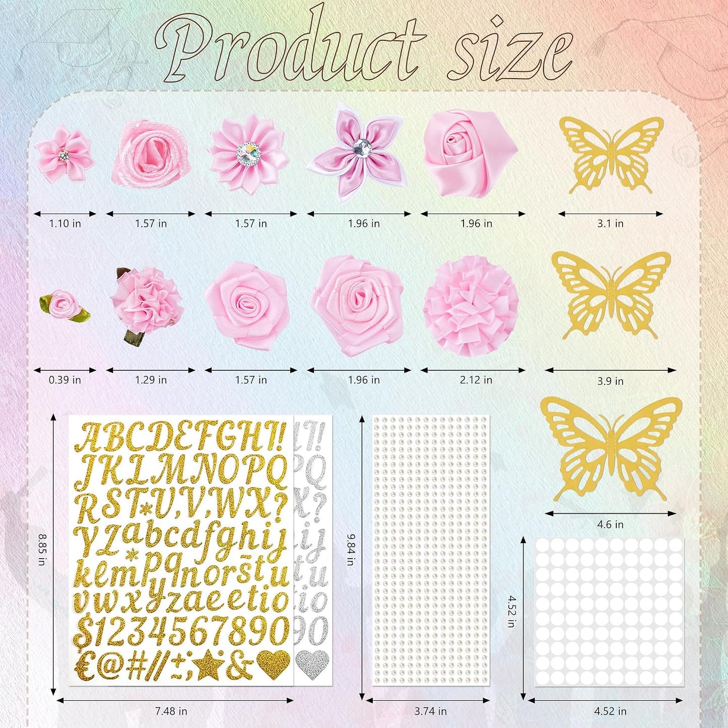 Graduation Cap Decoration Kit - 56 Pcs DIY Pink Flowers, Rhinestones & Glitter Butterflies | 2026 Grad Hat Topper