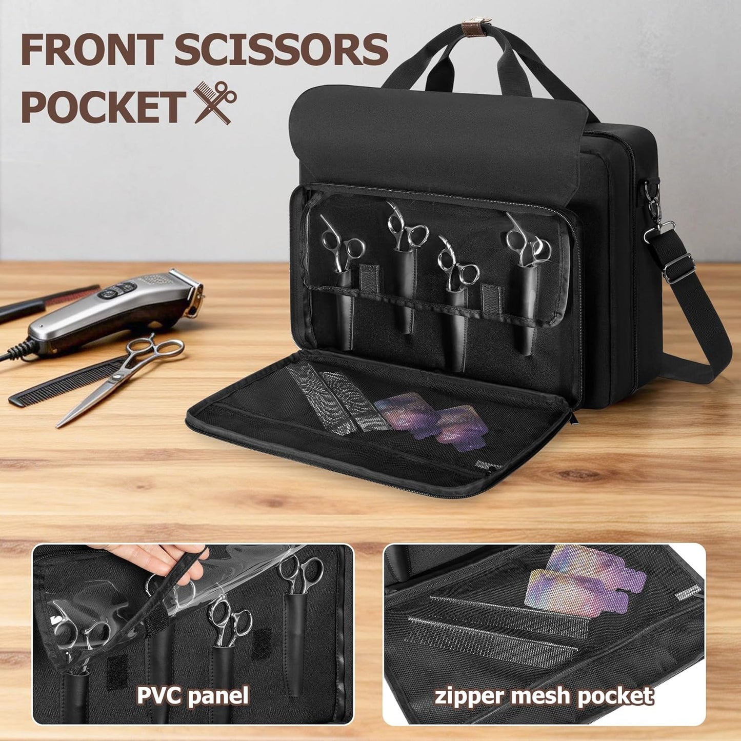 Large Capacity Barber Carrying Case - Stylish Black Briefcase for Clippers & Supplies | Durable Design