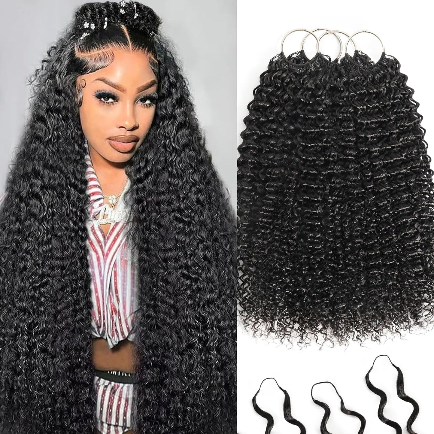 Feather Crochet Hair Extensions - 12 Inch 120g Invisible Miracle Knots for Black Women | Jerry Curly Pre-Separated Natural Black