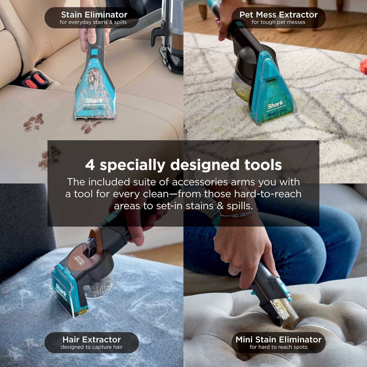 Shark StainStriker HairPro | Portable Carpet, Upholstery & Rug Cleaner | 4 Tools | Self Cleaning | Perfect for Pets | Ultra-Powerful Stain & Odor Remover | Pet & OXY Solutions | Copper | PX251