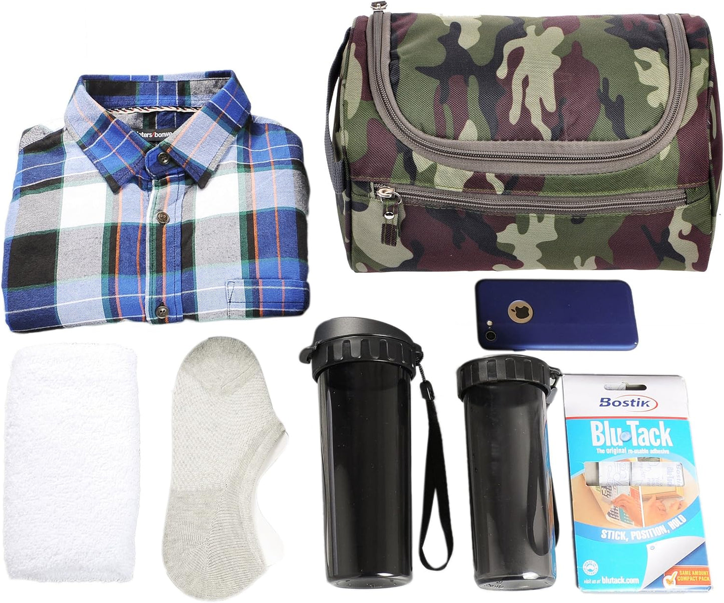 Men's Toiletry Bag - Compact Travel Shaving Kit | Camo Dark Green Design