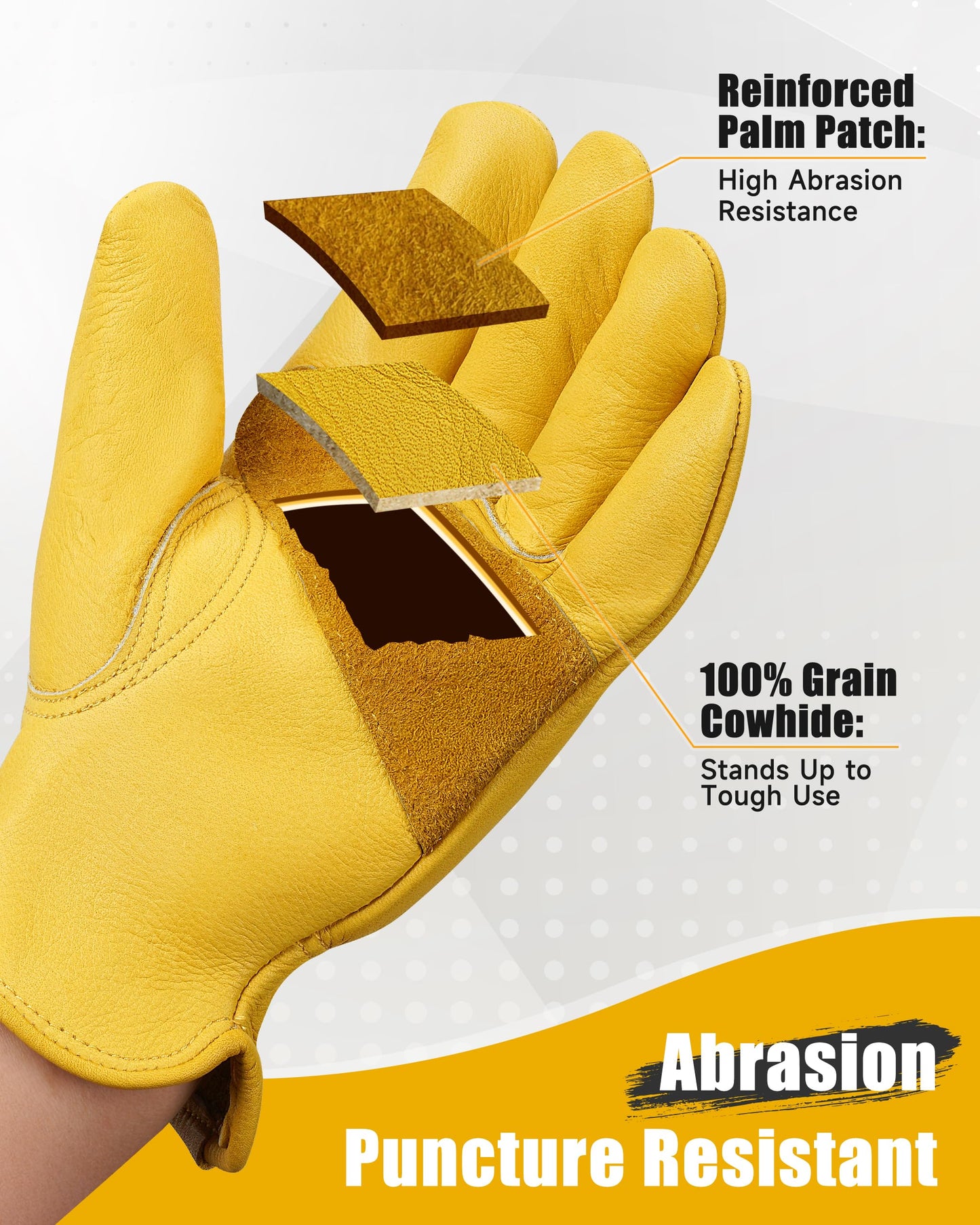DULFINE Leather Work Gloves for Men & Women, Reinforced Durable Gardening Gloves,Cowhide Work Gloves,Puncture & Cut Resistant