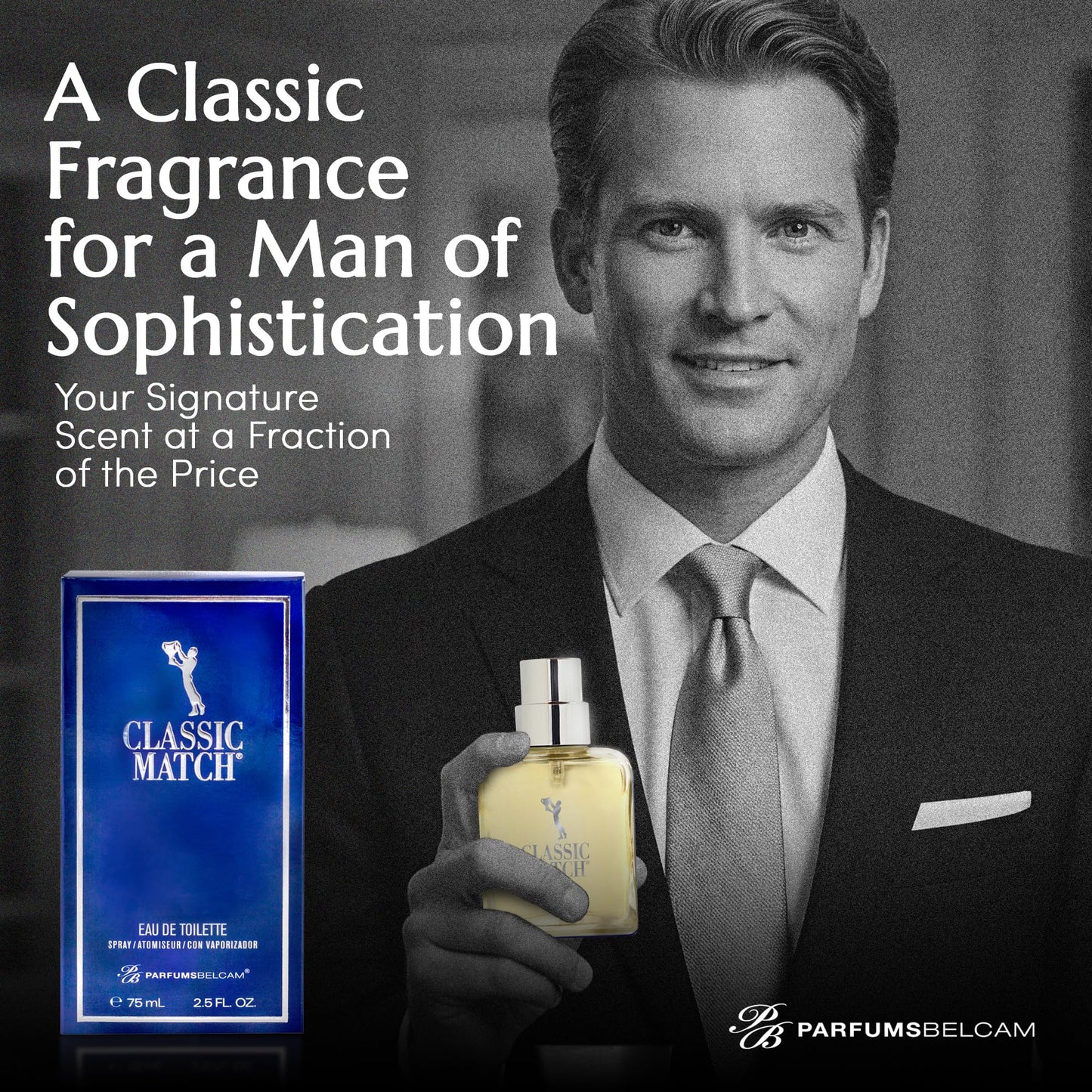 PB ParfumsBelcam Blue Classic Match Eau de Toilette Spray for Men – Modern Citrus Fougere Fragrance, Notes of Melon, Moss and Patchouli, Cologne Alternative, Signature Fragrance – 2.54 Fl Oz