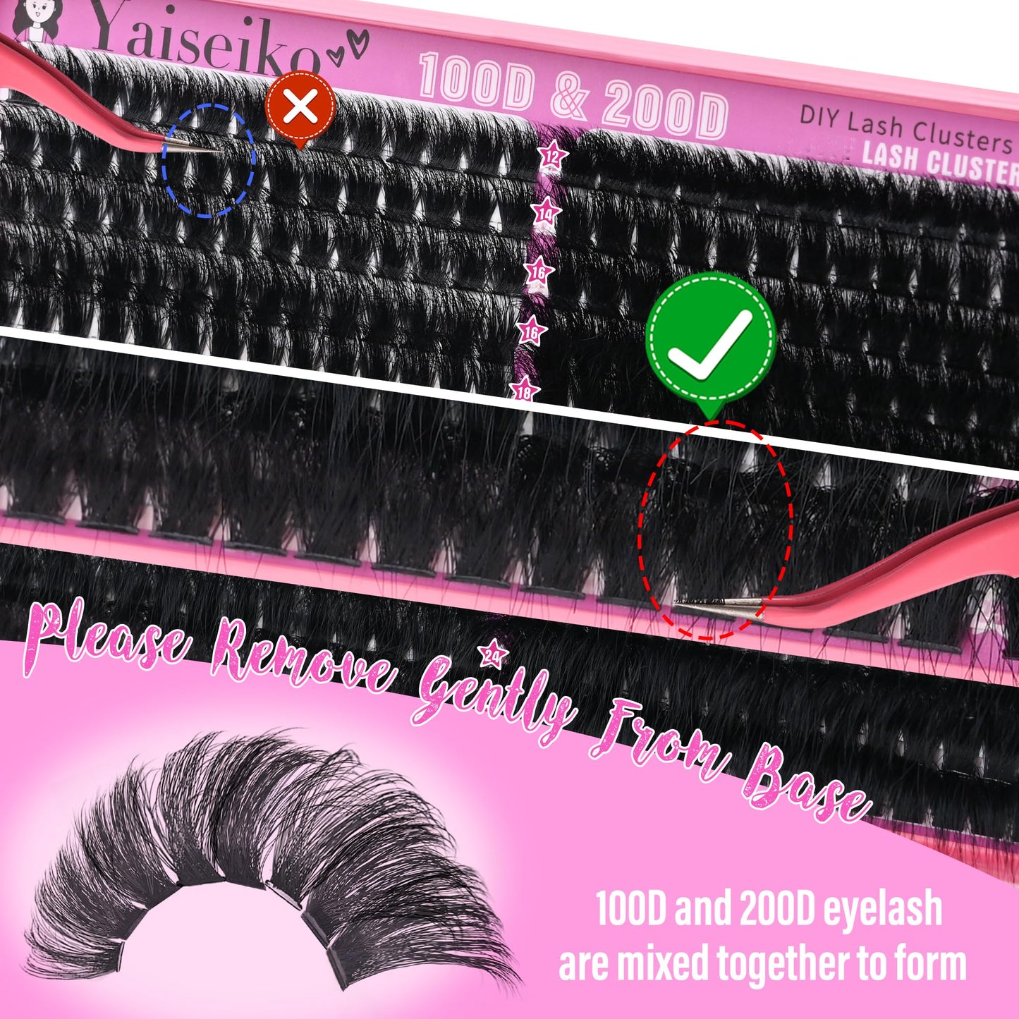 Volume Lash Clusters 100D+200D Mega Lashes Clusters 12-25mm Wispy Individual Lashes Cluster Eyelash Extensions DIY Lash Extension Replacement for Yaiseiko(280Pcs)
