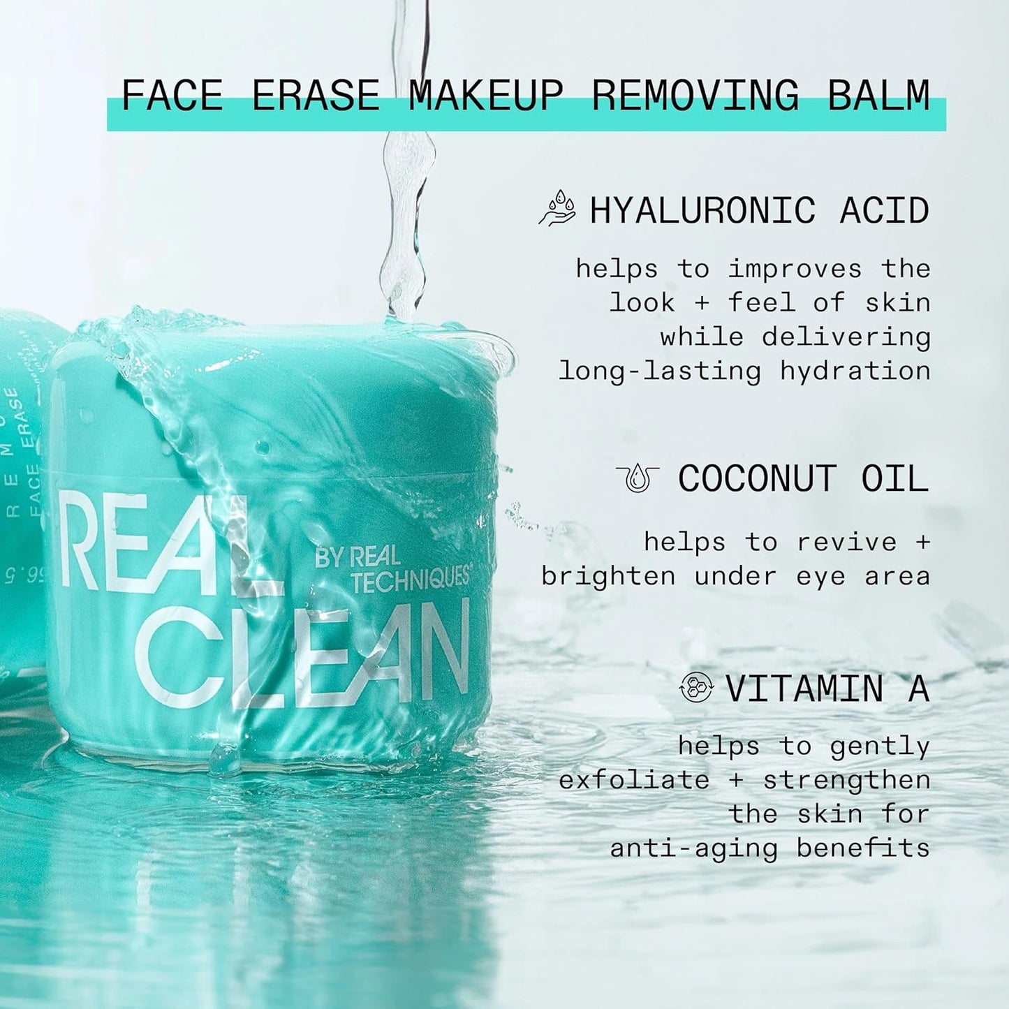 Real Techniques Makeup Removing Balm - Hydrating Cleansing Balm with Hyaluronic Acid & Vitamin A | 2 fl. oz Jar