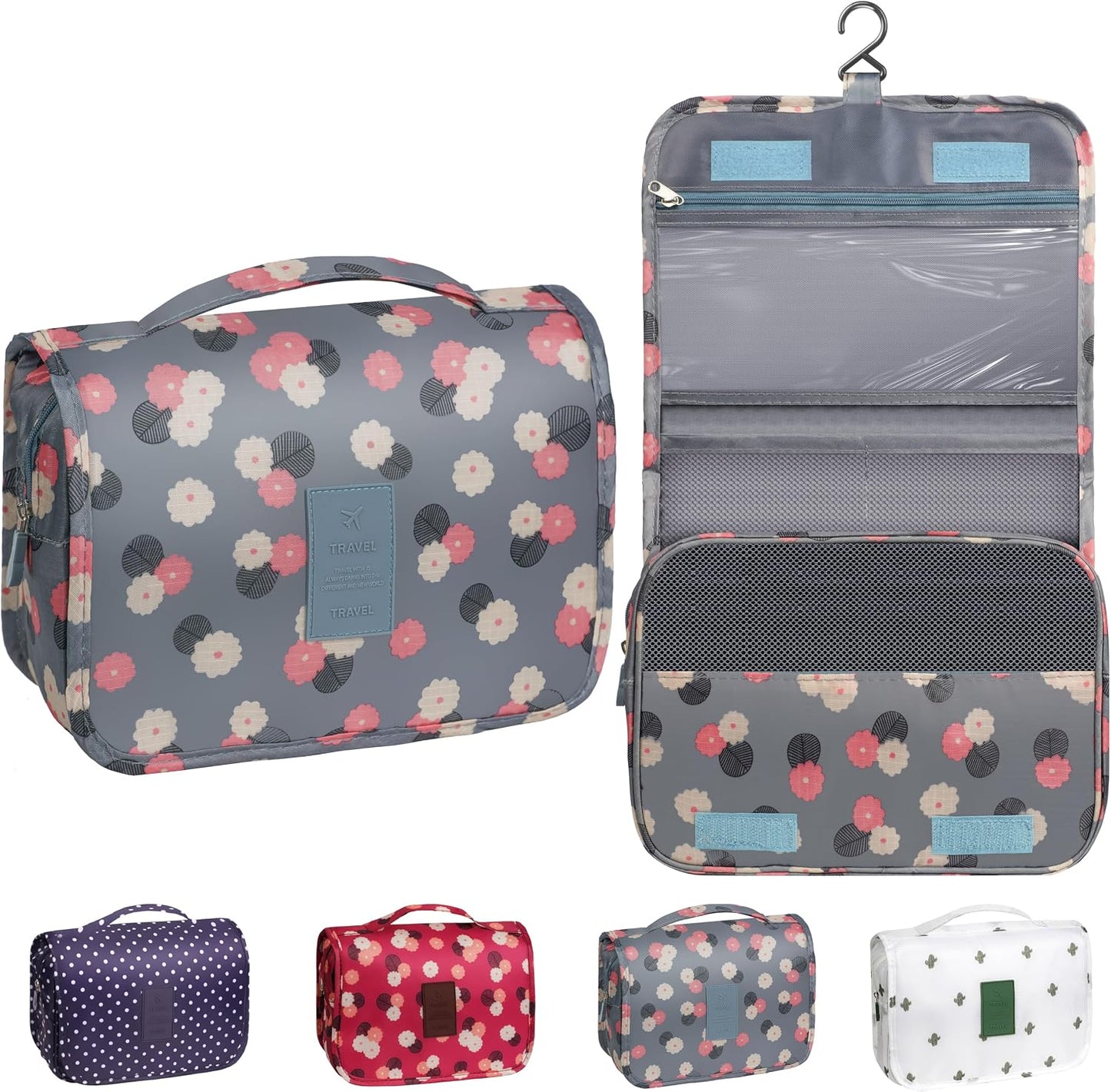 Toiletry Bag - Waterproof Hanging Travel Organizer for Men & Women | Small Cosmetic Makeup Bag (Grey)