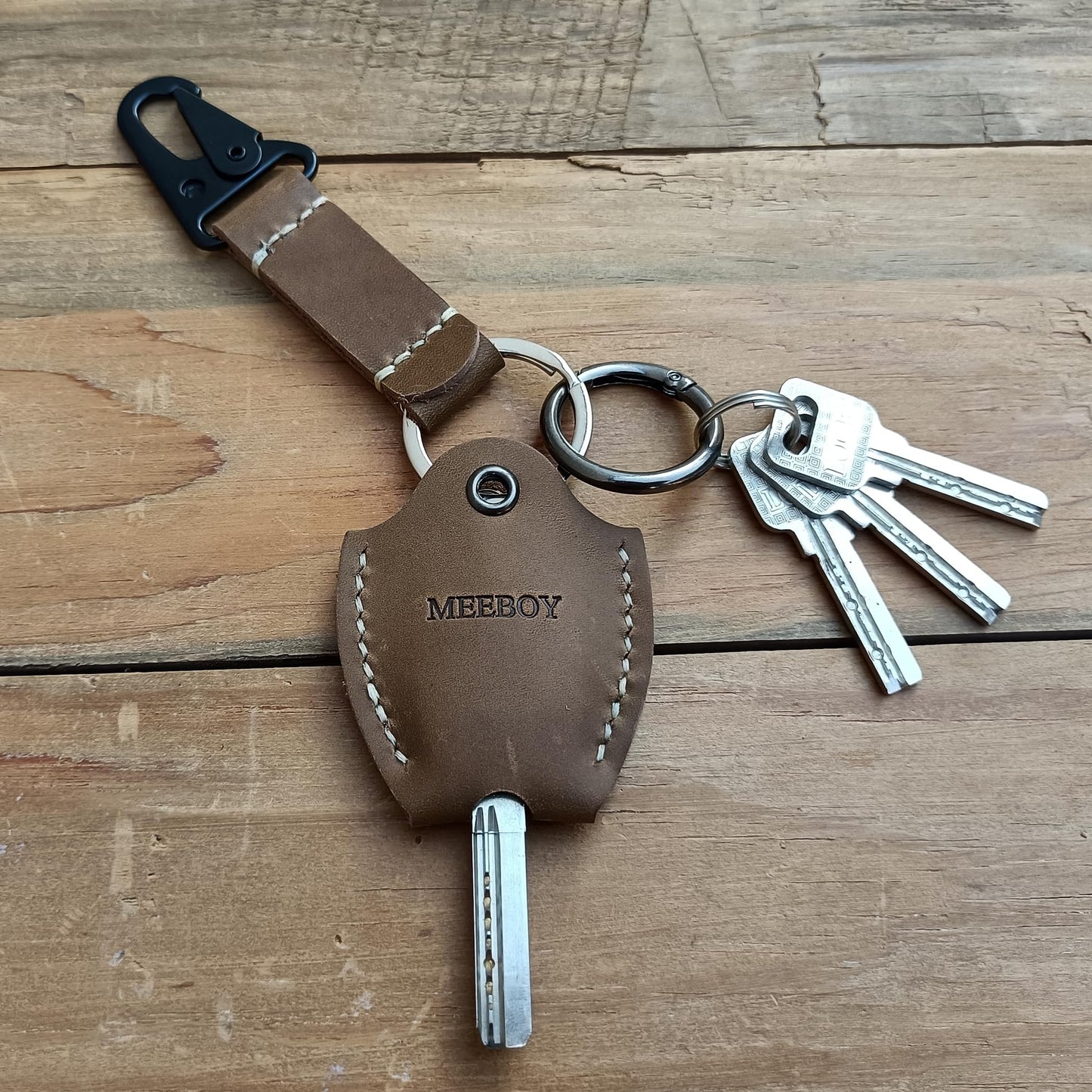 MEEBOY Handmade Leather car Key Sleeve for Broken Key car Key Cover for Men and Women (Brown)