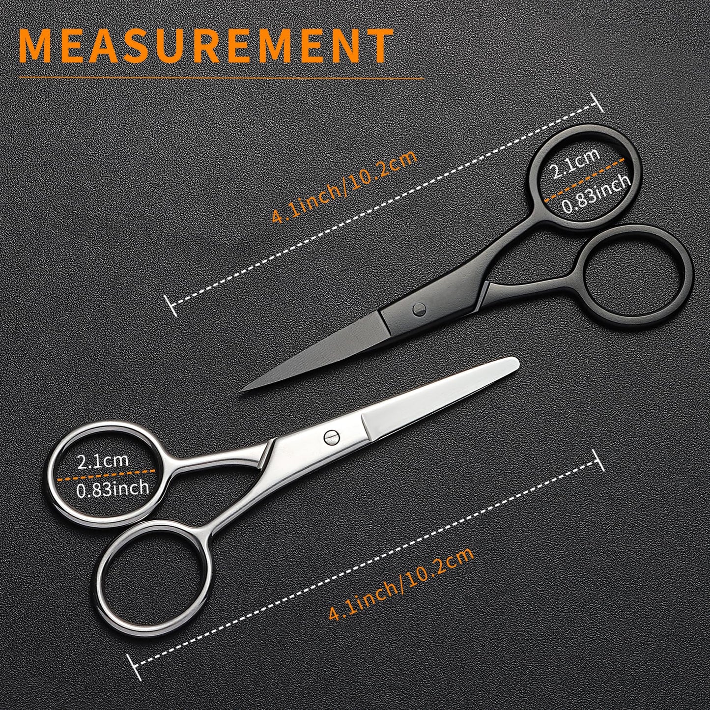 2PCS Small Grooming Scissors for Men and Women, Facial Hair Trimming Scissors with Straight & Rounded Safety Tips for Eyebrows, Nose Hair, Beard, Mustache, Eyelashes, and Ear Hair - Silver & Black