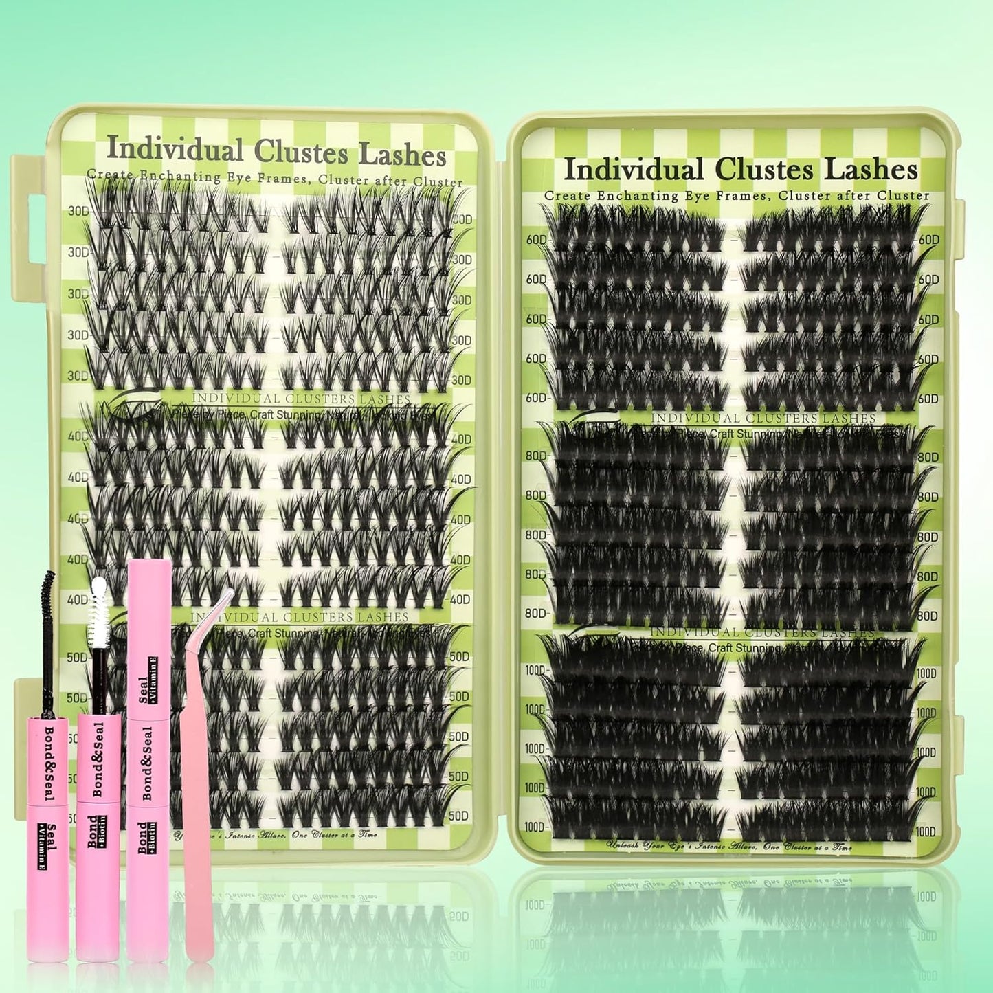 Lash Extension Kit - 640 Pcs Volume C Curl Eyelash Clusters | DIY Cluster Extensions with Bond & Tweezers