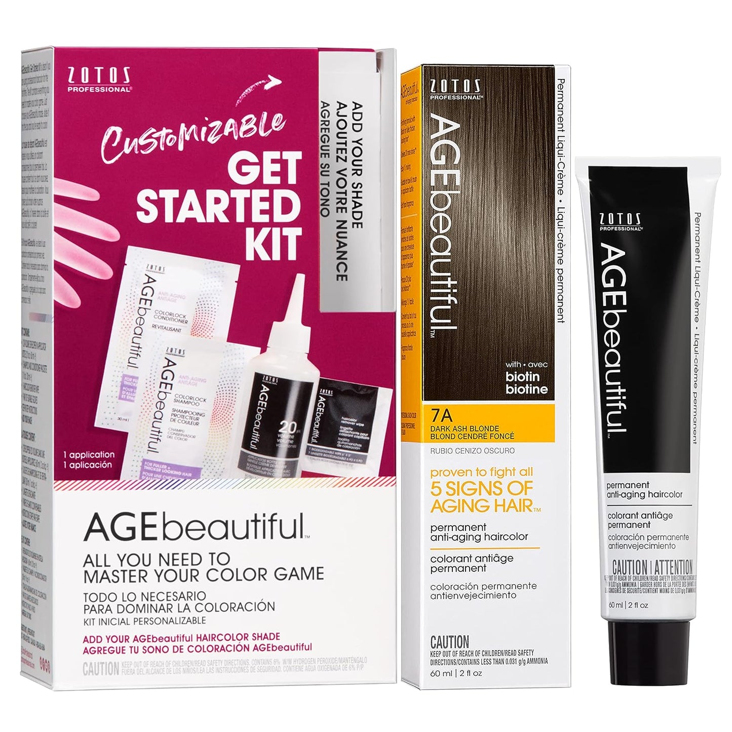 AGE Beautiful Permanent Hair Color Cream - 100% Gray Coverage Hair Dye with Biotin for Fuller, Thicker Hair | Professional Salon Quality