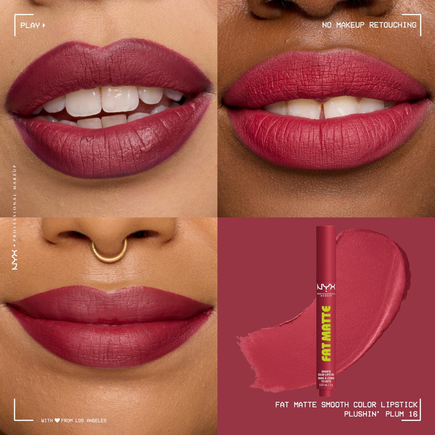 NYX PROFESSIONAL MAKEUP Fat Matte Lipstick, Pigmented, Smoothing, & Non-Drying Lip Crayon, Long Lasting Lip Makeup, Vegan & Cruelty Free - Plushin' Plum (Soft Plum)