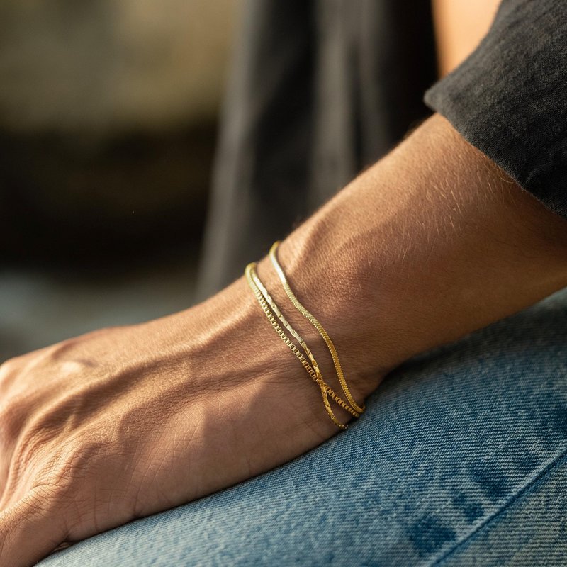 Mens Bracelet - Dainty Gold/Silver Chain Bracelet Stack 14K Gold Plated Silver Bracelets for Men Stainless Steel Adjustable Cross Charm Cuban Link Bracelet Snake Jewelry Set to Men Dad Birthday Day