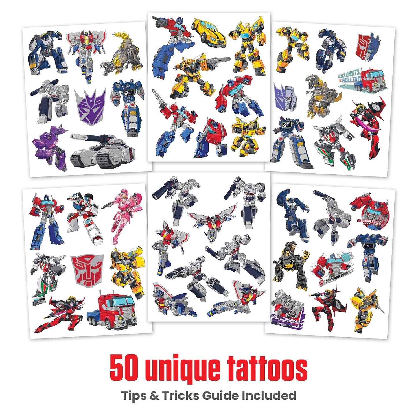 Transformers Temporary Tattoos for Kids - Safe Ink Birthday Party Favors | 50 Pack Set