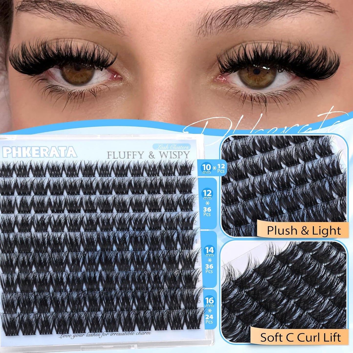 Fluffy Lash Clusters - Wispy Eyelash Extensions with Soft Thin Band | 10-16mm Mixed DIY Individual Lashes, 108 Pcs