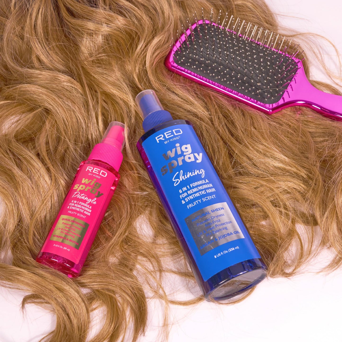Red by Kiss Wig Spray, Extra Shine & Detangling Control for Remy, Human, Synthetic Hair, UV & Heat Protection, PH Balance & Long-Lasting Fragrance (2oz, Detangling)