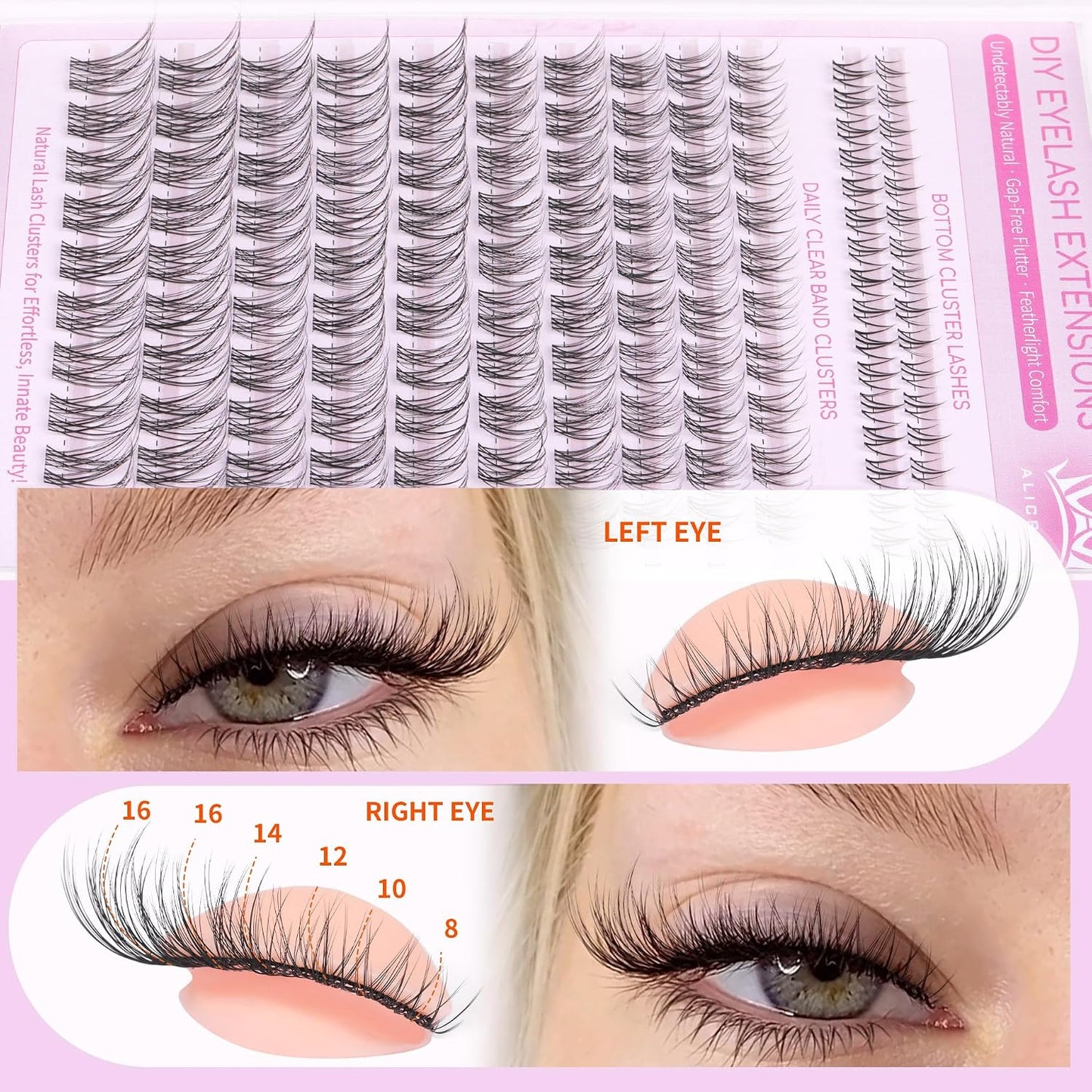 Eyelash Clusters Kit - Natural Wispy C Curl Lash Extensions with Bottom Lashes | 132 Pcs DIY Set
