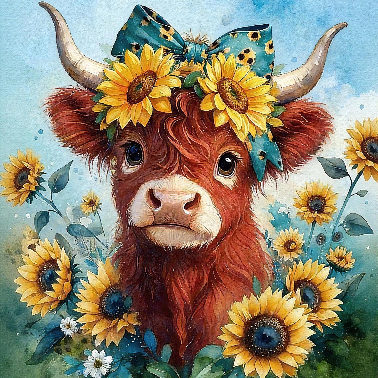 Gikboup 5D Diamond Painting Kits for Adults Beginners, Highland Cow Diamond Art Kit with Floral Bow, Full Round Drill Cute Farmhouse DIY Gem Painting for Home Wall Decor 13.7 x 13.7 Inch