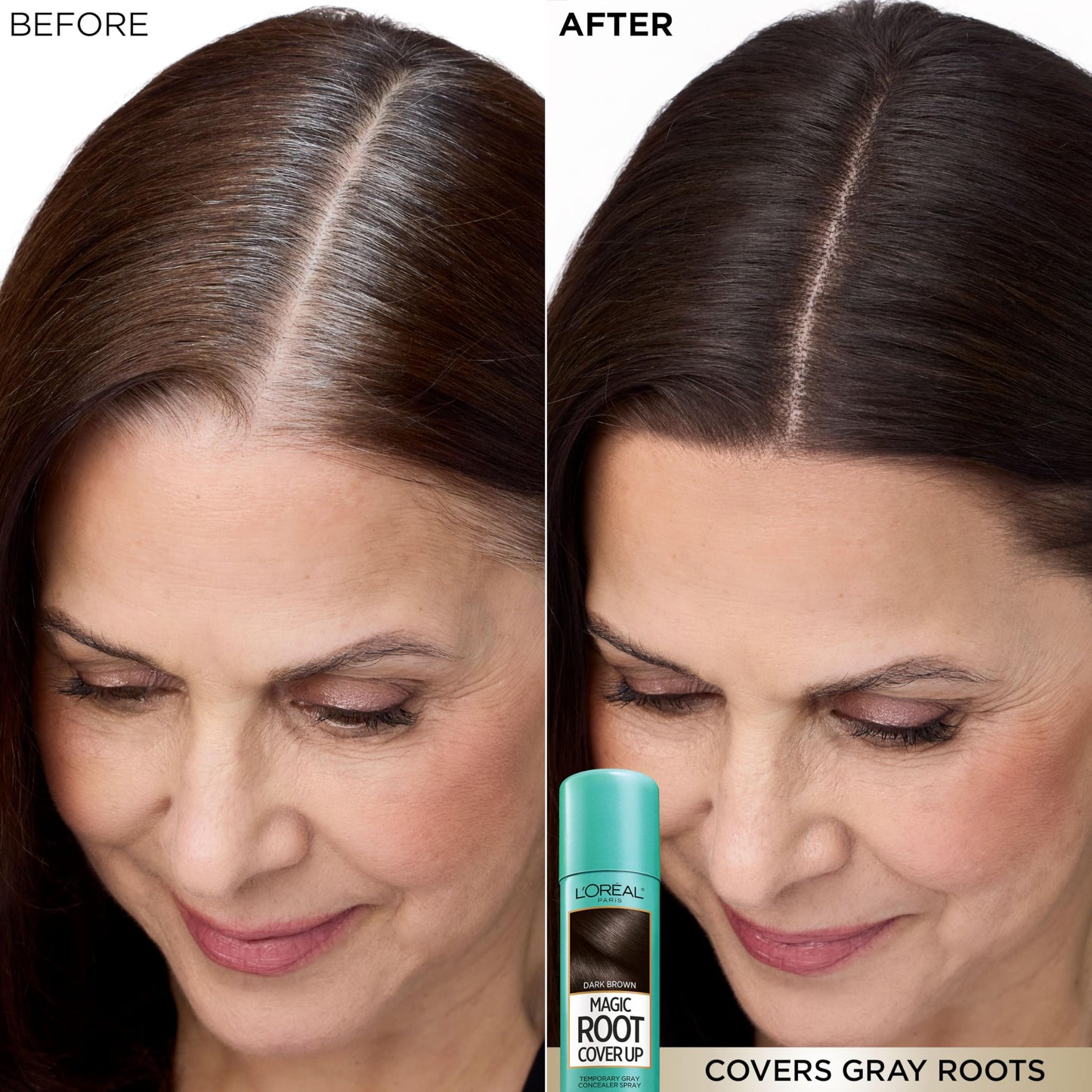 L'Oreal Paris Magic Root Cover Up Gray Hair Spray, 100% Gray Hair Coverage with Buildable, Lightweight, Transfer-Resistant, and Temporary Formula, Ammonia-Free, Medium Brown, 2 oz (2 Count)