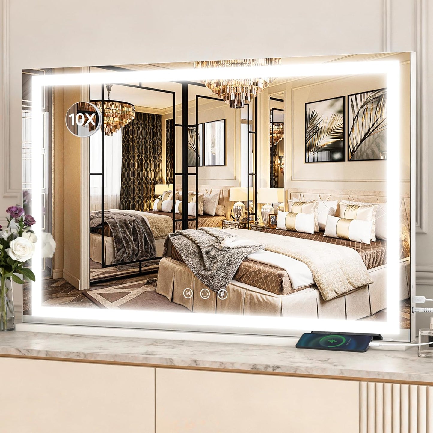 Lighted Vanity Mirror - 23x18 Inch Dimmable LED with Touch Control | Large Makeup Mirror for Dressing Room