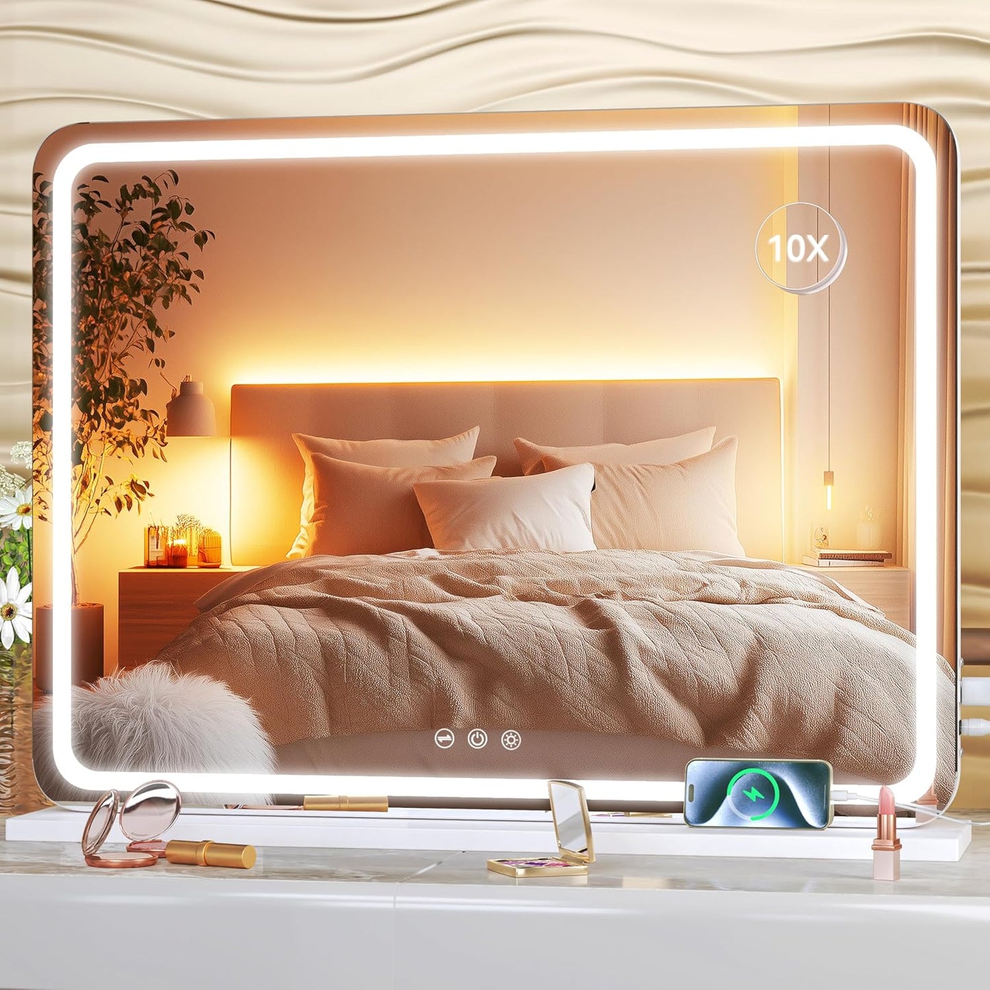 LED Makeup Mirror with Lights - 31.5" x 22" Dimmable Touch Screen Vanity Mirror | Round Black Design
