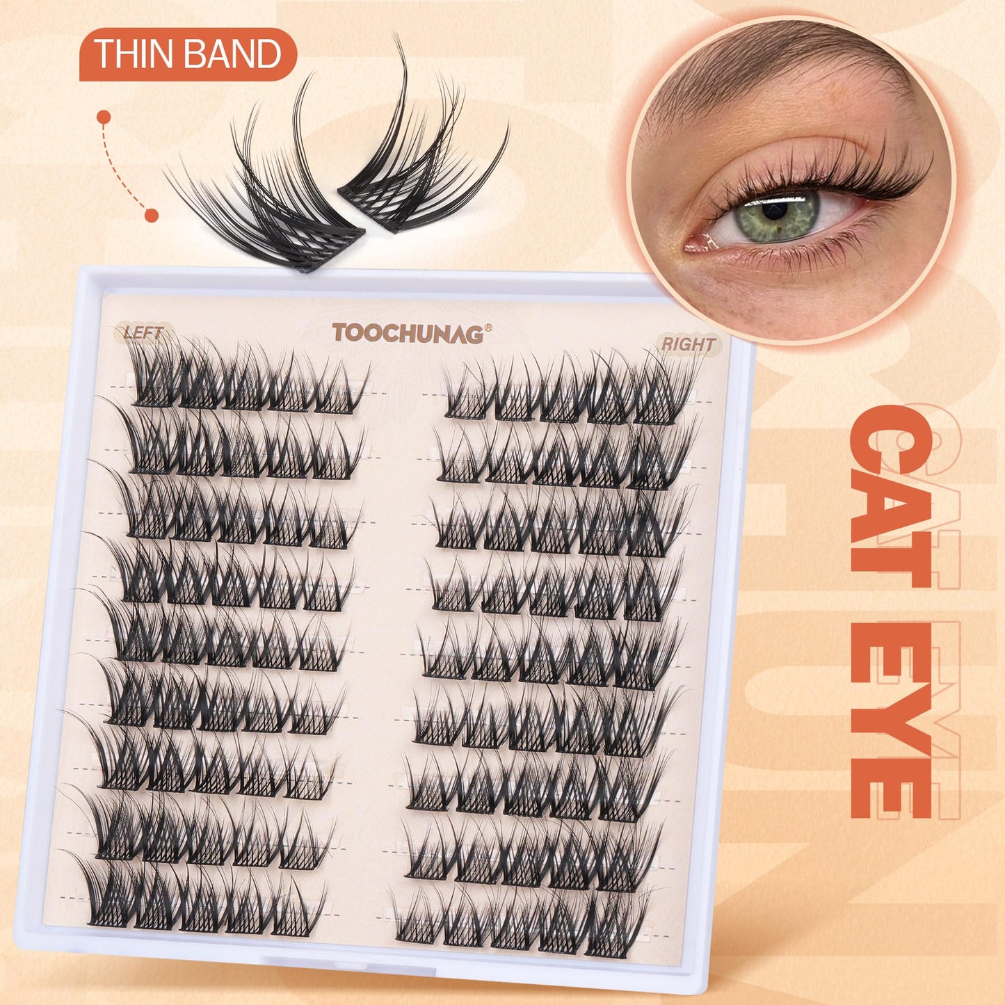 TOOCHUNAG Natural Lash Clusters Eyelash Extensions Wispy Individual Lashes Clusters C Curly Organized Eyelash Clusters 9 Pairs 8-14mm DIY Cat Eye Lash Extension
