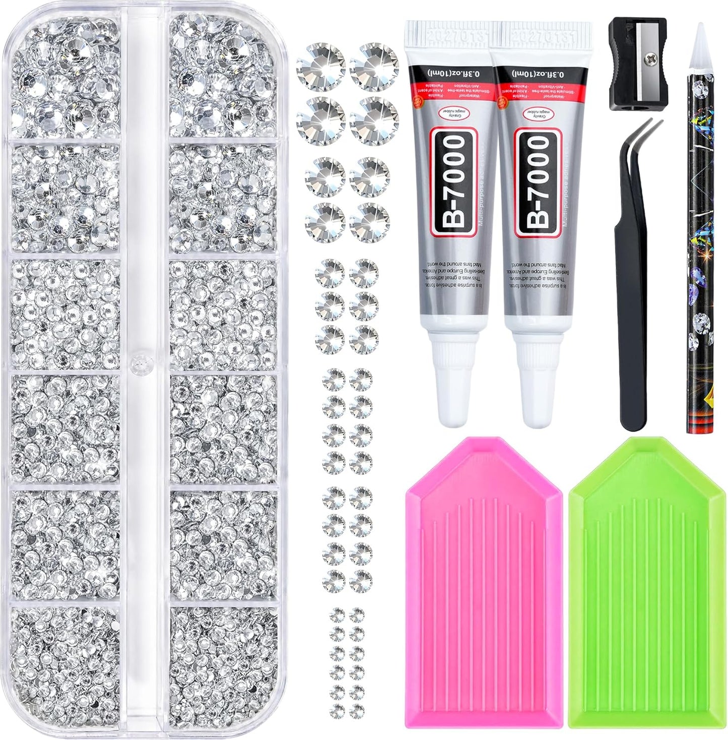 Resin Jelly Rhinestones Kit - 35,000 Multicolor 3mm Flatback Gems + 4 B7000 Jewelry Glue & Tools | DIY Arts & Crafts Set