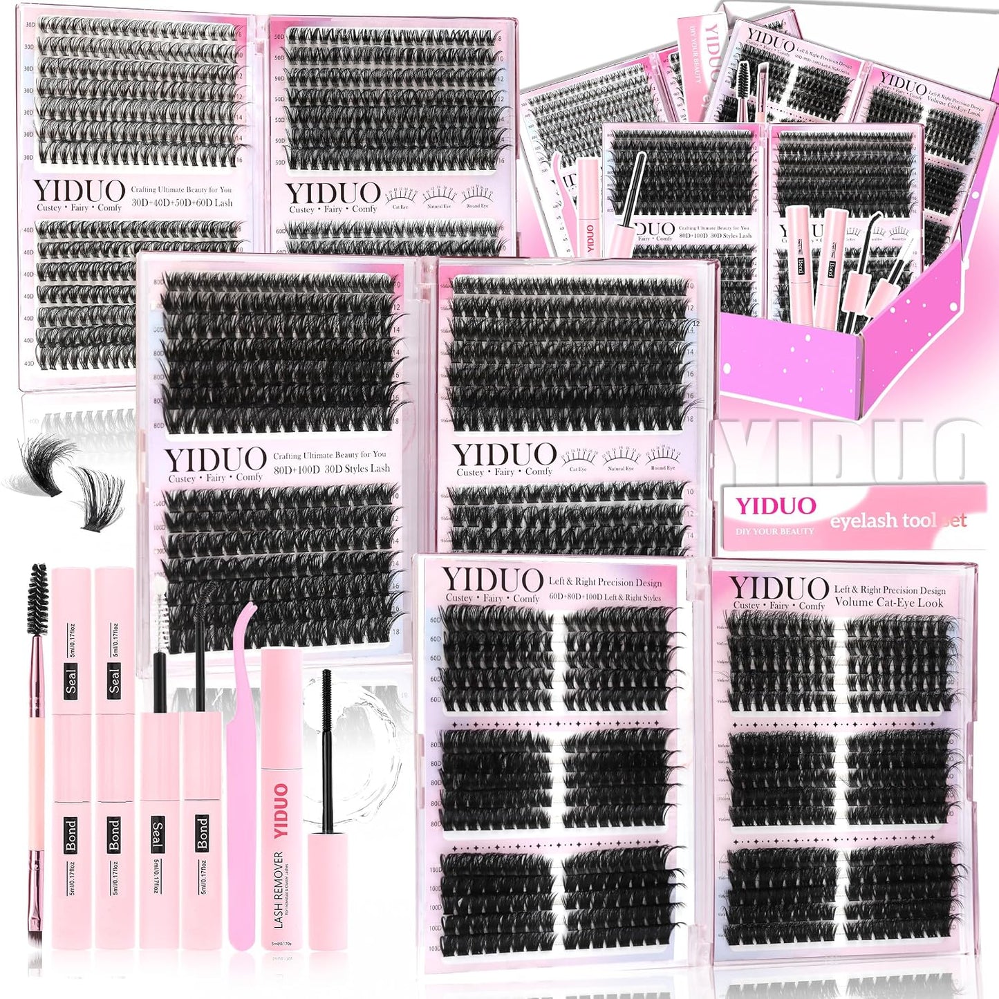 Lash Clusters Kit - 770 Pcs Faux Mink Volume Extensions | 5 Styles for DIY Home Use